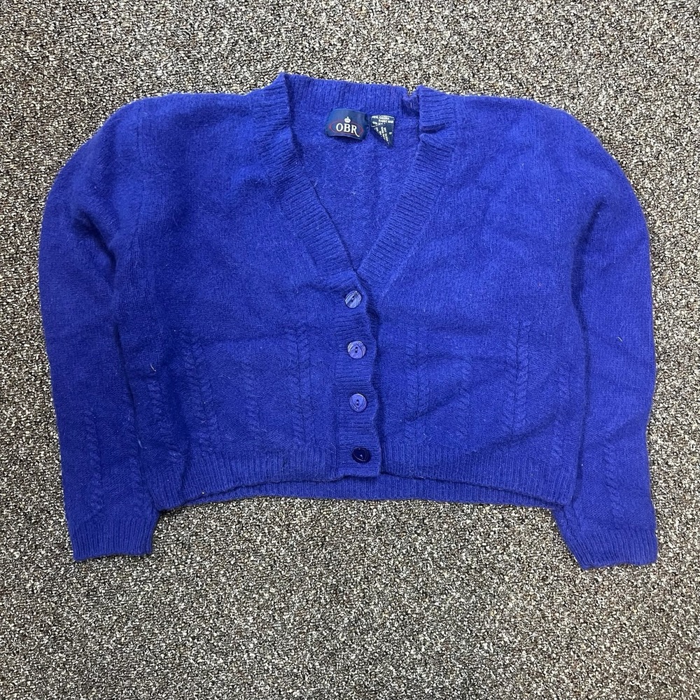 Vintage Obr Lambswool Sweater Cardigain Premium Button Down Cropped Purple Large